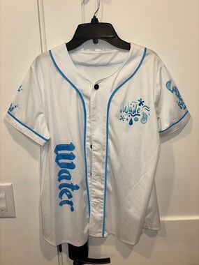 White & Light Blue 'Water' Graphic Baseball Jersey